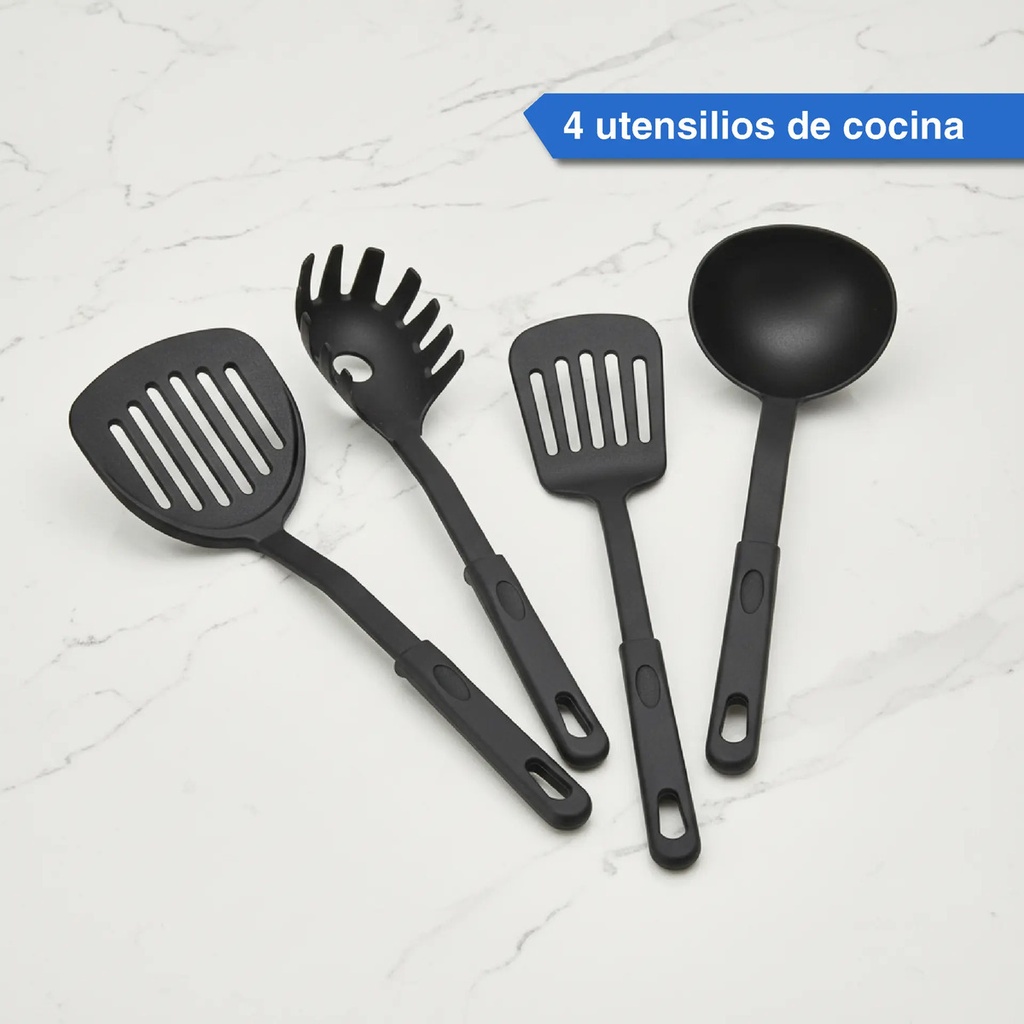 Baterias De Cocina Kanji Gourmet 9 Piezas Antiadherente Mármol Negro