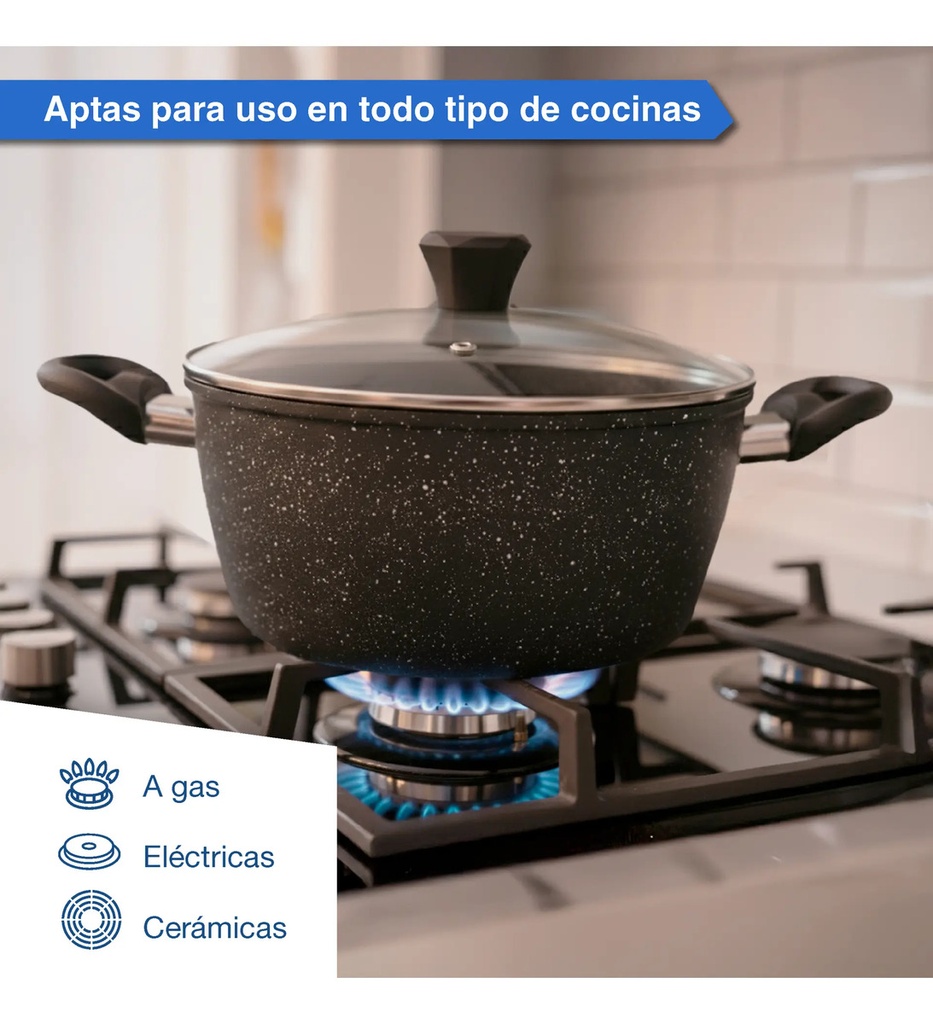 Baterias De Cocina Kanji Gourmet 9 Piezas Antiadherente Mármol Negro