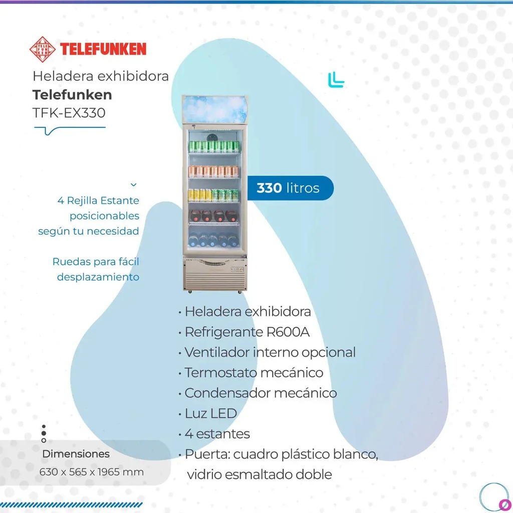 Heladera Exhibidora Telefunken De 330 L Con Puerta De Vidrio Y Ruedas Plateado