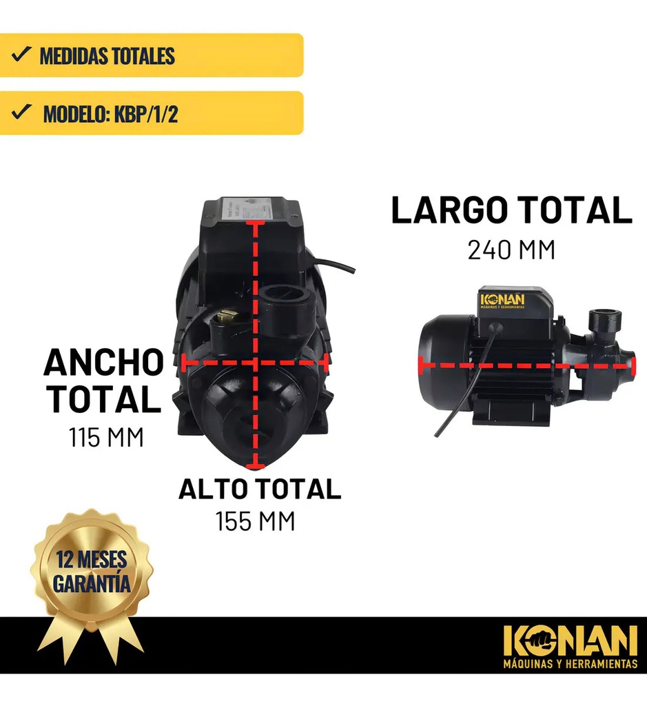 Bomba Periferica Konan 1/2hp Altura 28mts Caudal 28 L/min Negro 50 Hz Monofásica
