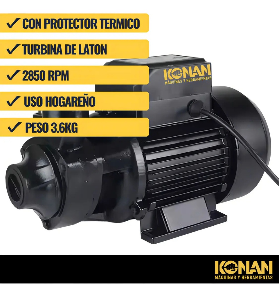 Bomba Periferica Konan 1/2hp Altura 28mts Caudal 28 L/min Negro 50 Hz Monofásica