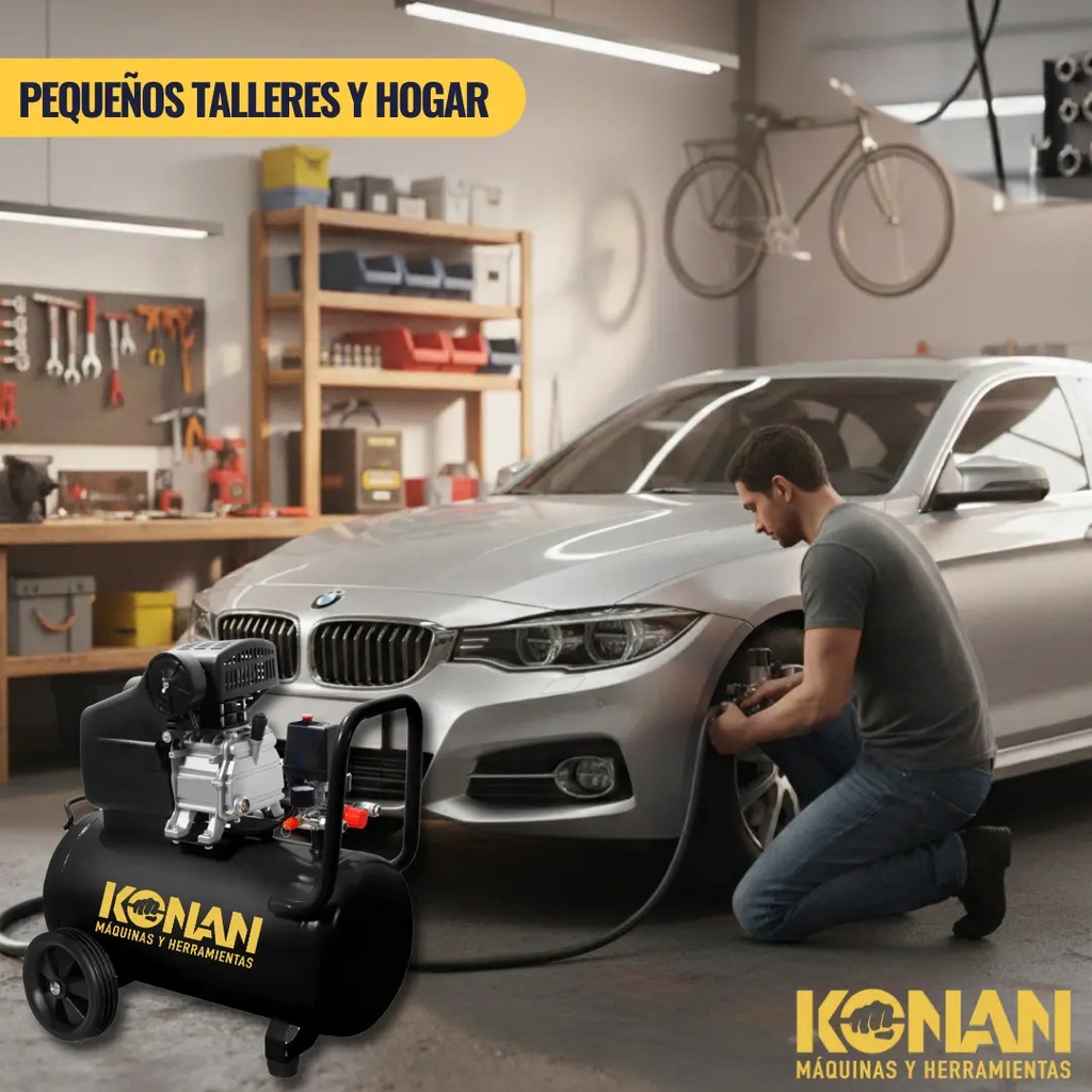 Compresor De Aire Con Kit Konan 40 Lts 2hp 8 Bar 135 L/min Doble Salida Manometro Monofasico Negro 50 Hz Monofásica
