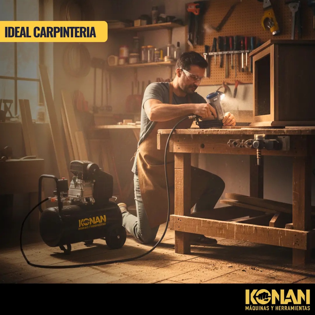 Compresor De Aire Con Kit Konan 40 Lts 2hp 8 Bar 135 L/min Doble Salida Manometro Monofasico Negro 50 Hz Monofásica
