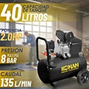 Compresor De Aire Con Kit Konan 40 Lts 2hp 8 Bar 135 L/min Doble Salida Manometro Monofasico Negro 50 Hz Monofásica