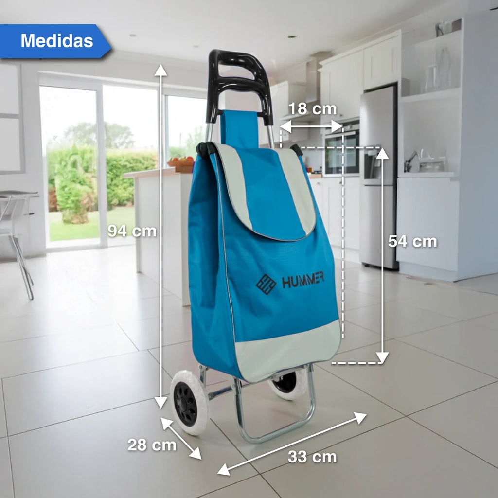 Changuito De Compras Reforzado 35 L Plegable Mercado Y Hogar Celeste
