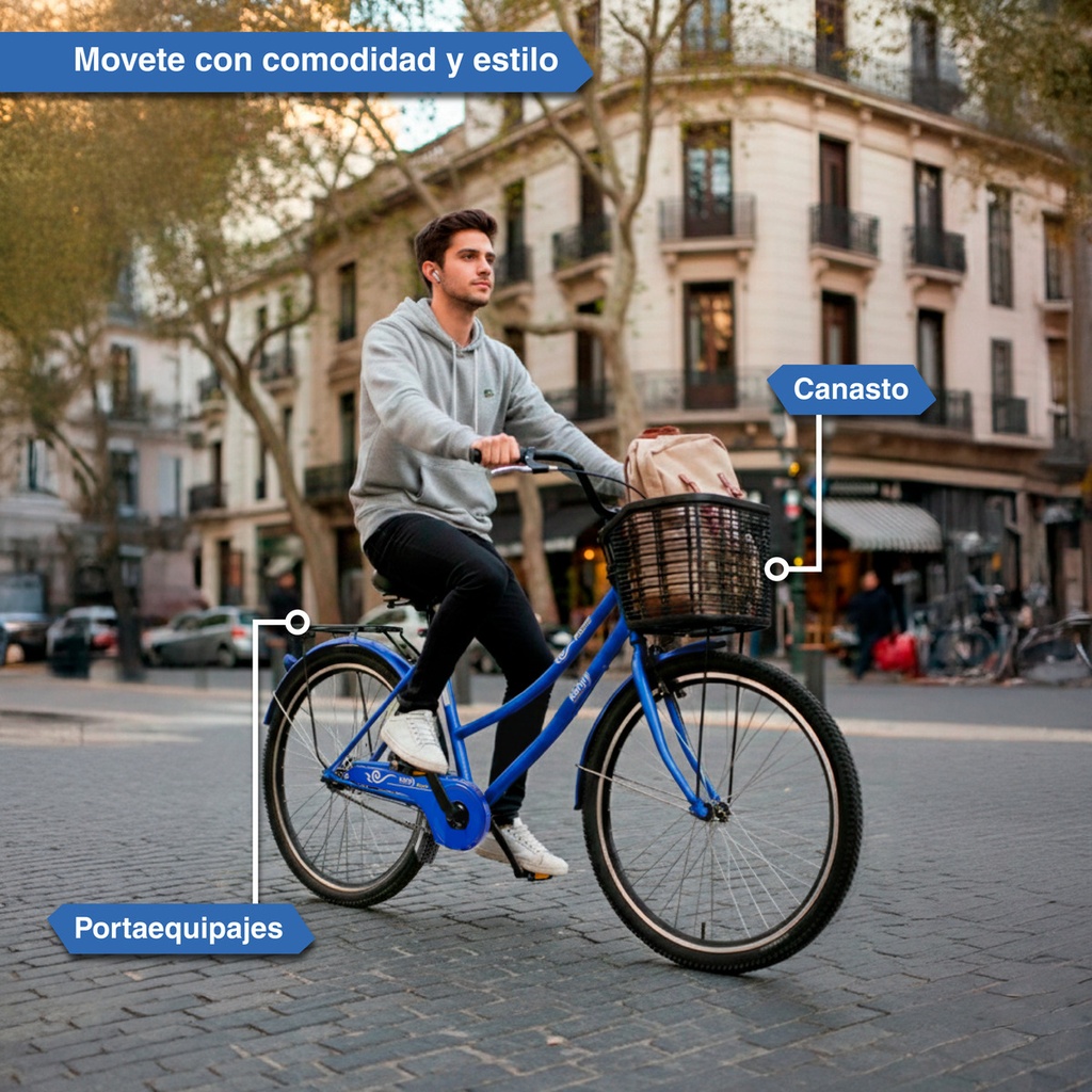 Bicicleta De Paseo Rodado 27 Playera Acero Con Canasto Kanji Azul 27  