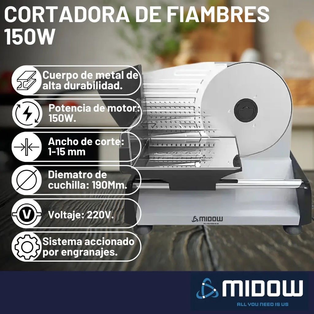 Cortadora Fiambres Y Alimentos Familiar Midow Corte 1-15mm Gris