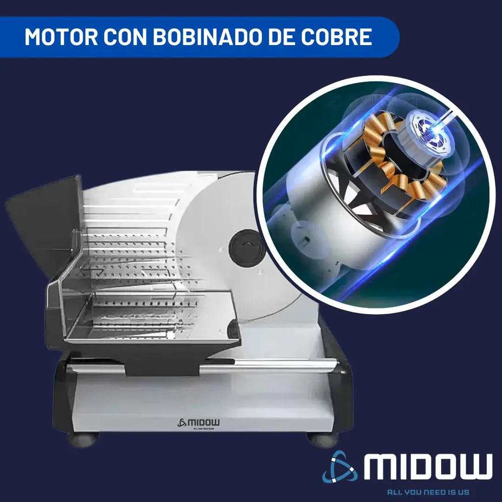 Cortadora Fiambres Y Alimentos Familiar Midow Corte 1-15mm Gris