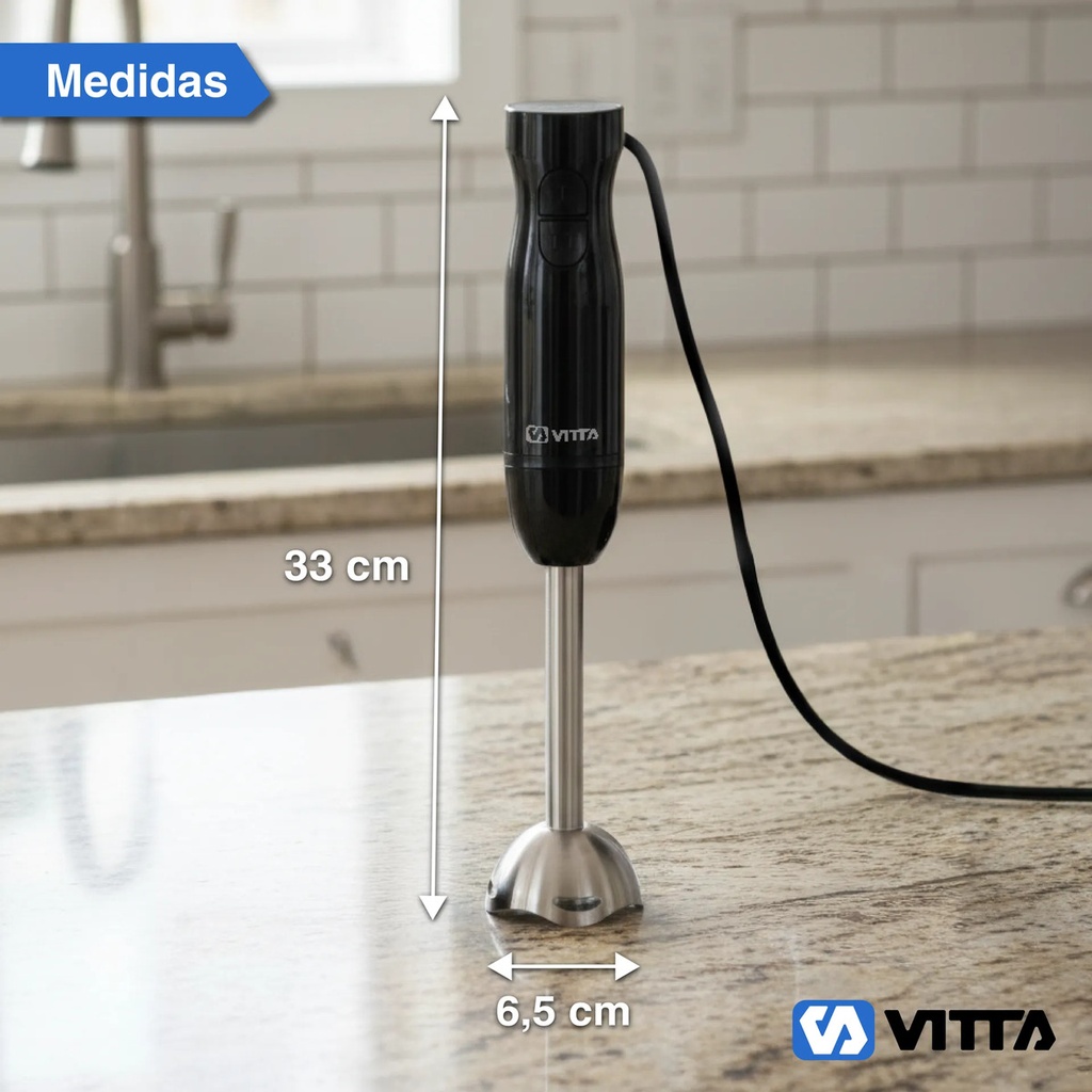 Minipimer Mixer Vitta 800w 2 Vel Acero Inoxidable Negra Negro