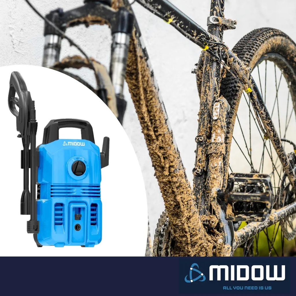 Hidrolavadora Midow 1300w 105 Bar Caudal 360 L/h Accesorios Celeste 50hz