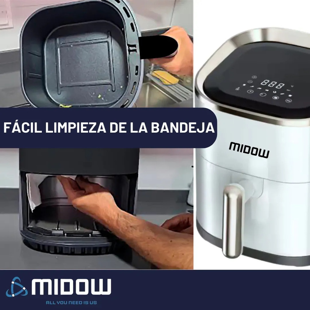 Freidora De Aire Sin Aceite Midow 3.5 Lts 1200w Display Led Negro