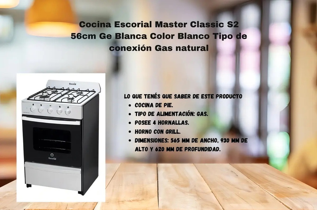 Cocina A Gas Escorial Master Classic S2 56cm Blanca Blanco