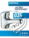 Griferia Monocomando Vox 035mm Acero Inox Cromado Vanitory Cromoda Cromado