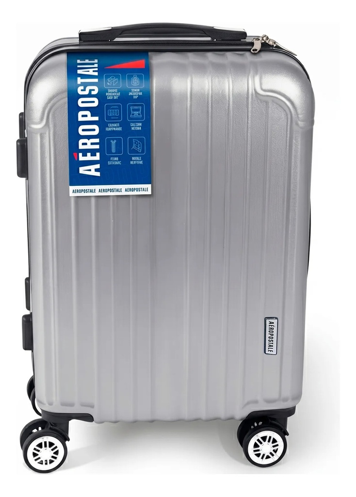 Valija Carry 20  Aeropostale Ruedas 360 Candado C/ Plata Plateado Rayas
