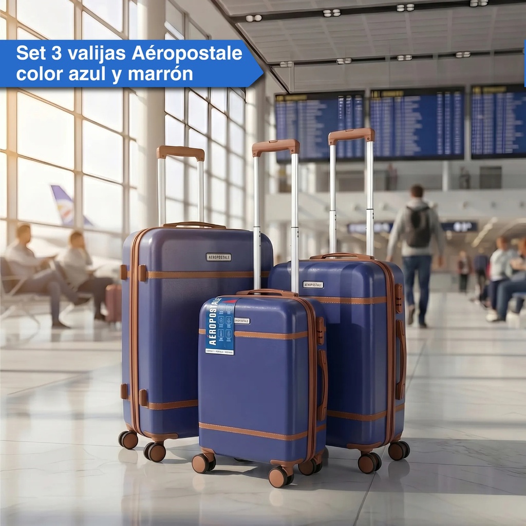 Set 3 Valijas Aeropostales 20 24 28 Rig Rue 360 C/ Azul Y Ma Azul Lisa
