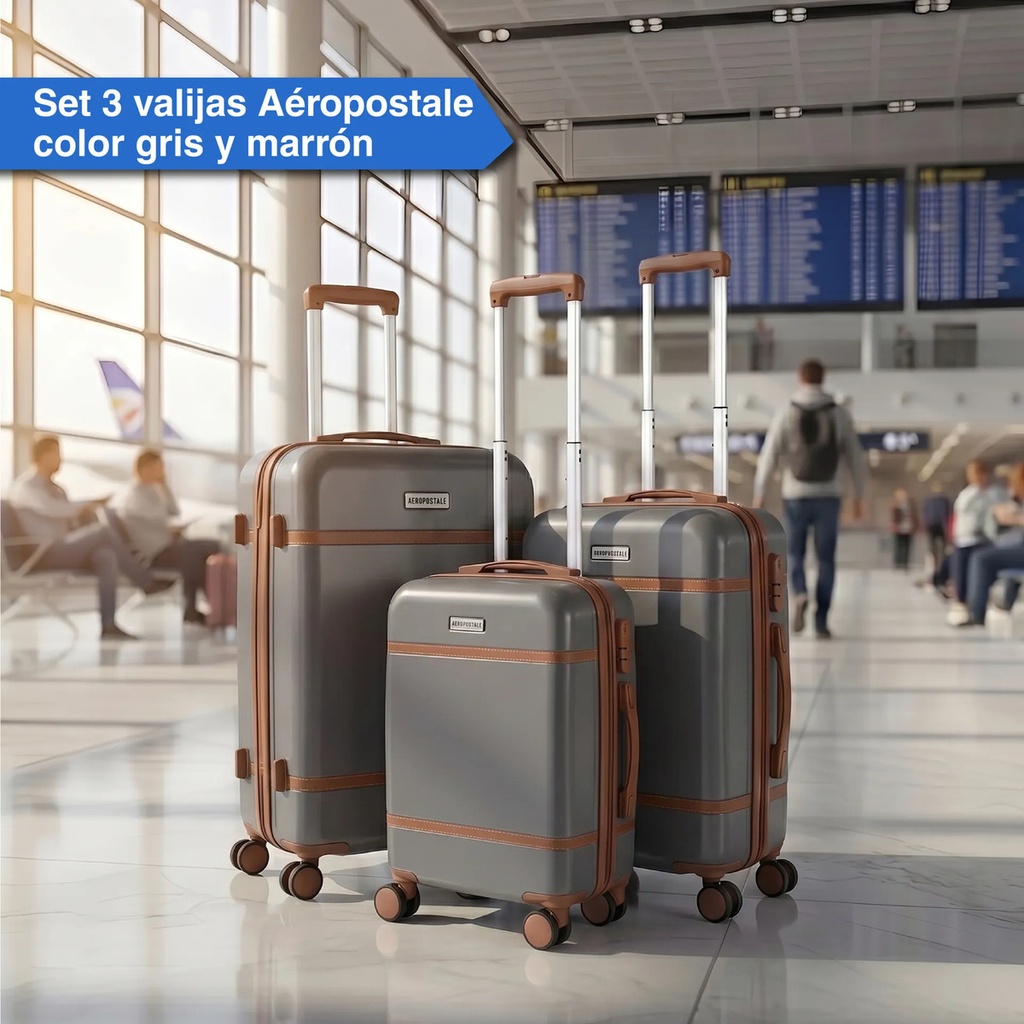 Set 3 Valijas Aeropostales 20 24 28 Rig R360 C/gris/marrón Gris Lisa