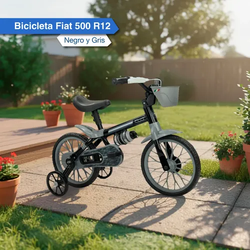 [5706] Bicicleta Rodado 12 Ruedas Goma Fiat 500 Con Cantimplora (Gris)