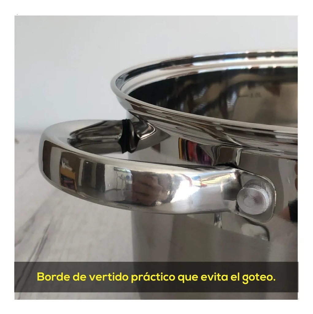 Cacerola Olla 24 Cm Acero Quintuple Fondo Inducción Plateado Plateado