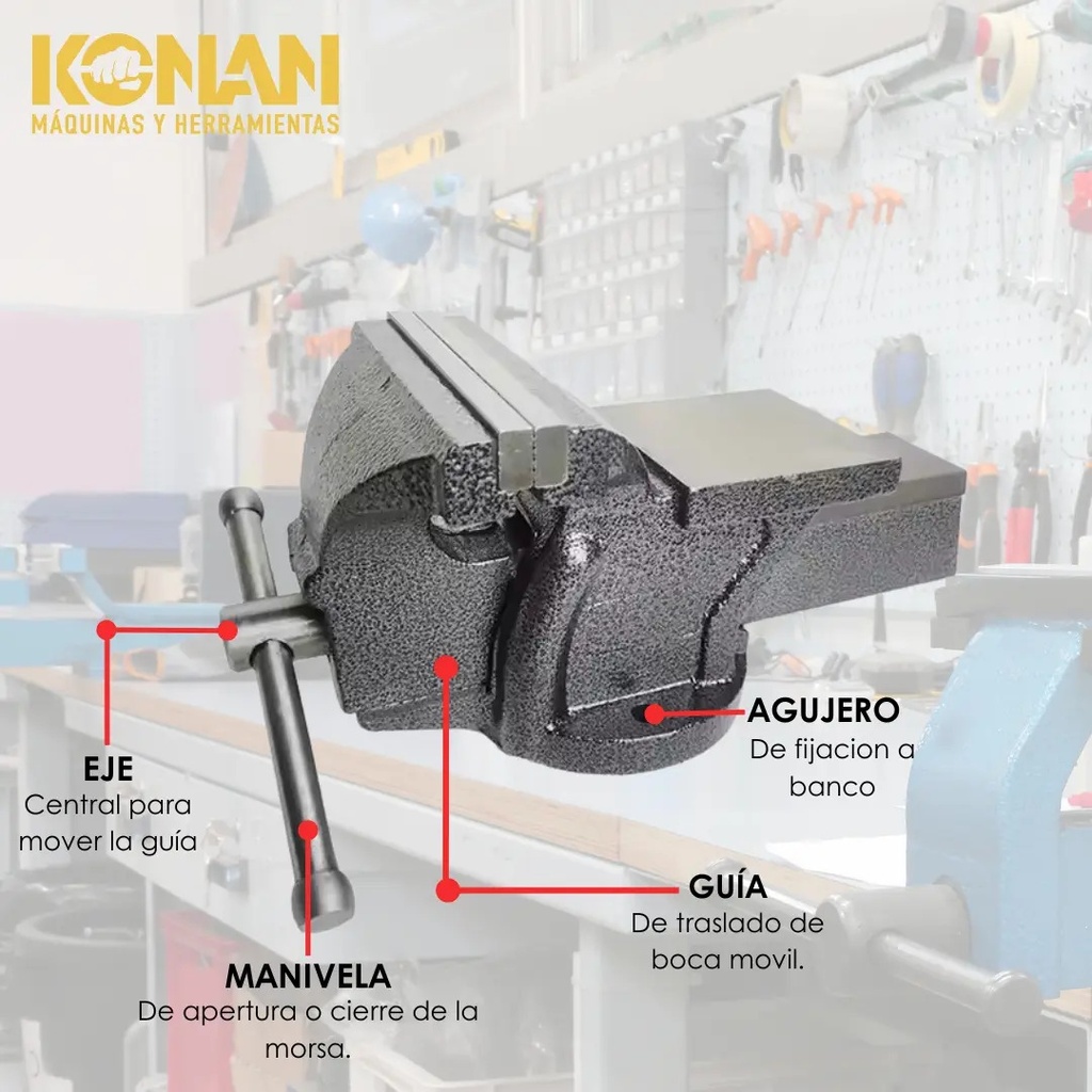 Morsa De Banco Konan Kmo/3 90x75mm Con Yunque Profesional Fija Gris