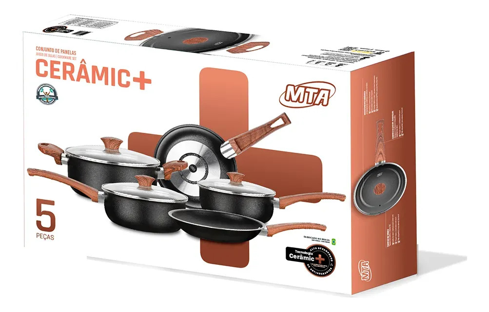 Batería Cocina Cacerola Aluminio X 5 Pzas Negro Cerámica Mta Negro