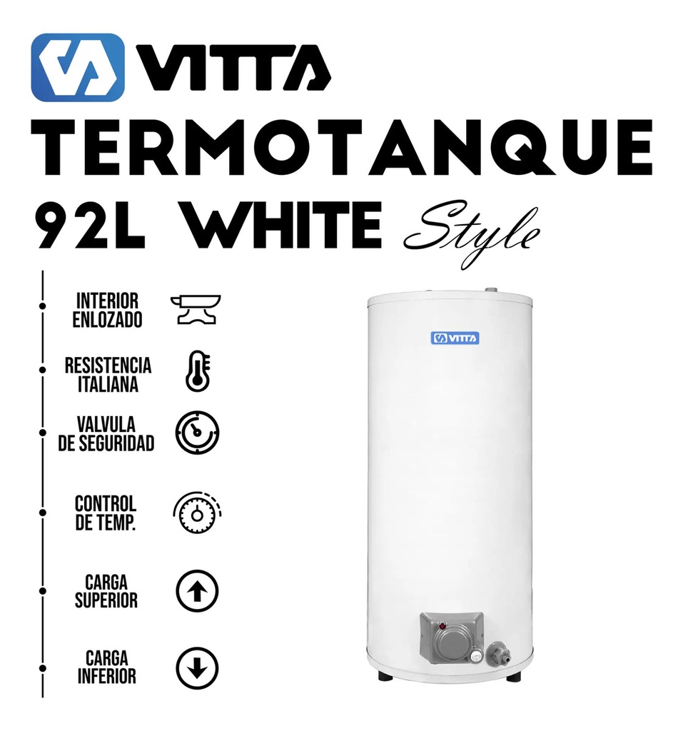Termotanque Vitta Electrico Doble Carga 92l Blanco - 220v.