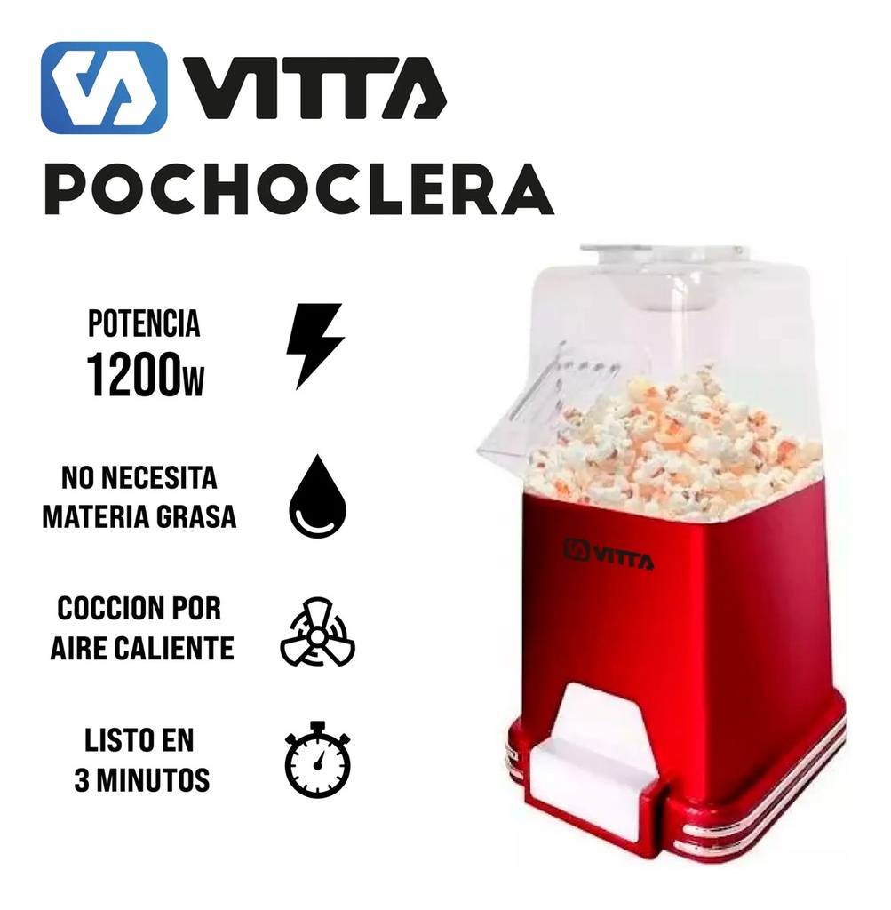 Pochoclera Vitta Pcm-pm1200s-02 Aire Caliente Roja 1.2 Kw