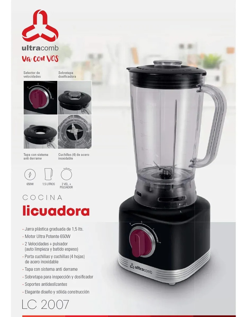 Licuadora Ultracomb Lc-2007 1.5 L 650w Jarra Plástico Color Negro