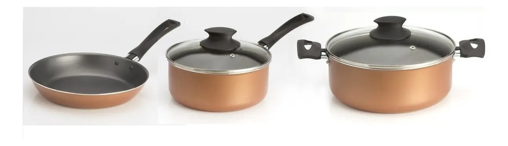Batería De Cocina Set De Ollas + Sartén 3 Piezas Jovifel Color Dorado