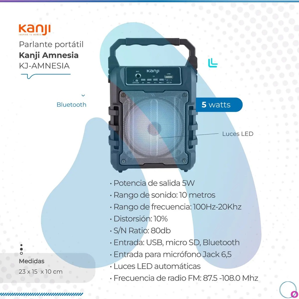 Parlante Bluetooth Portátil Radio Fm Usb Y Sd Kanji Amnesia  Negro