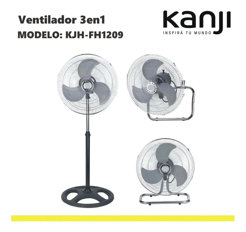 Ventilador Kanji Kjh-1811 18  De Diámetro 1.7m 3 En 1 Con 3 Palas De Metal 90w 45.72 Cm Negro Gris