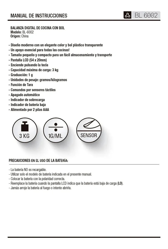 Balanza De Cocina Marca Ultracomb Modelo Bl-6002 Capacidad Máxima 3 Kg Color Blanco/rojo
