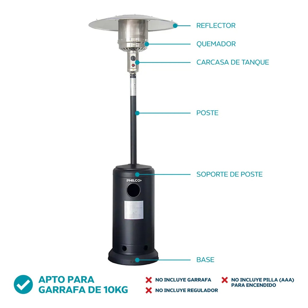 Hongo Estufa Calefactor Exterior Philco Pzgb2022ap A Gas Negro