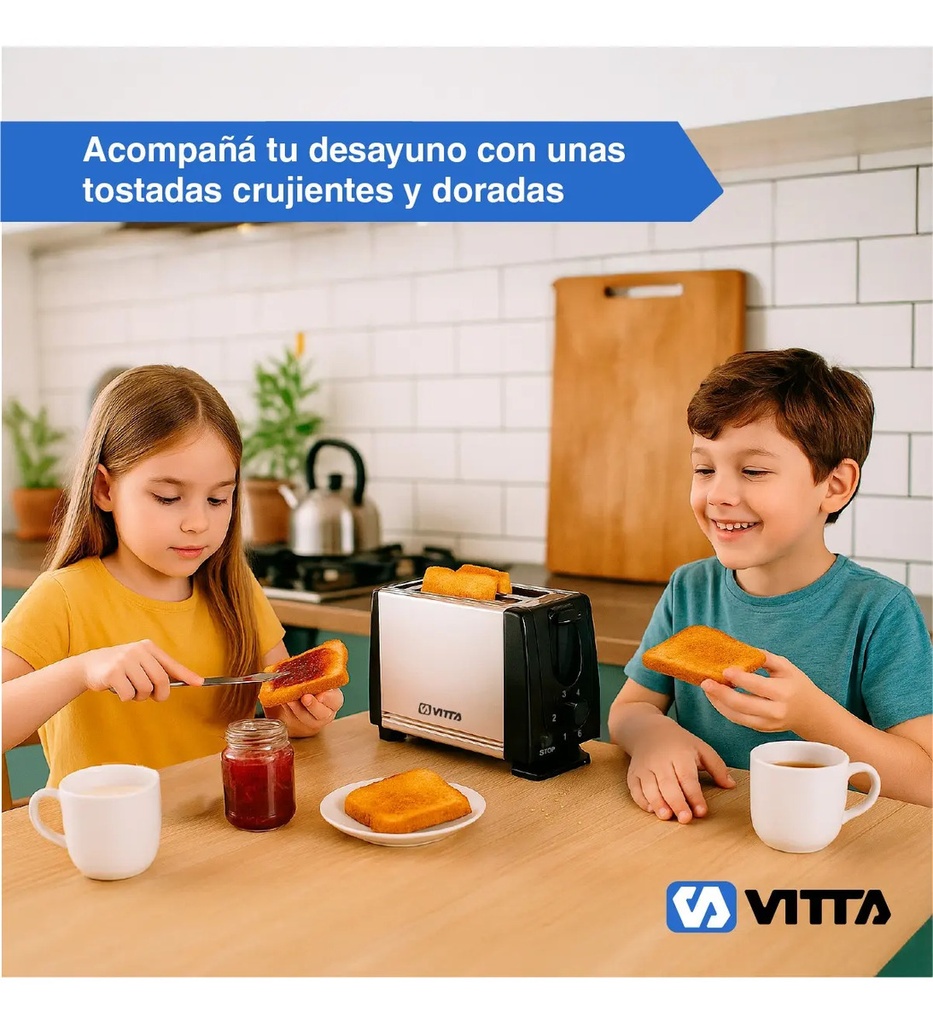 Tostadora Electrica 900w 2 Panes 6 Niveles Full - Vitta Plateado