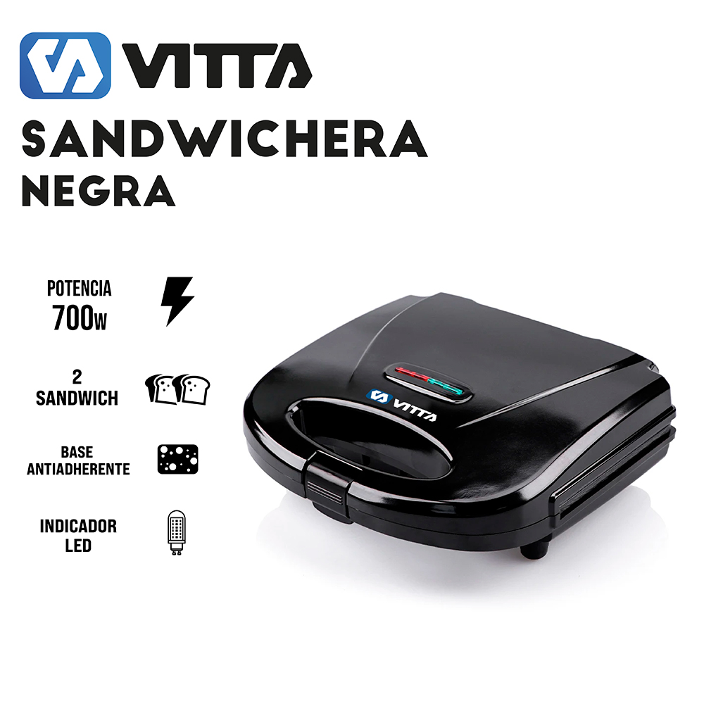 Sandwichera Negra Tostadora Antiadherente 700w - Vitta