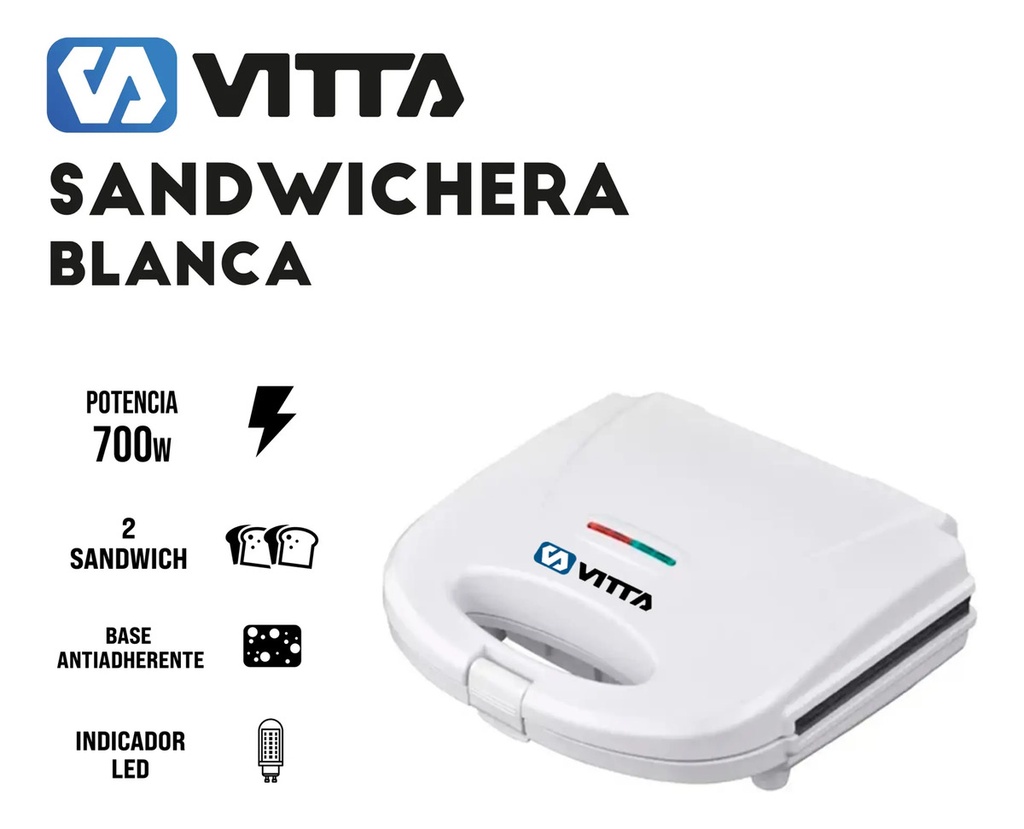 Sandwichera Blanca Tostadora Antiadherente 700w - Vitta Negro