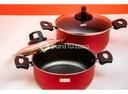 Batería Cocina Olla Cacerola Teflón Safira 7p Mta Ct Rojo