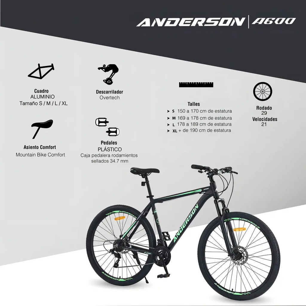 Bicicleta Anderson Aluminio A600 R29" X 18" Negro/Azul