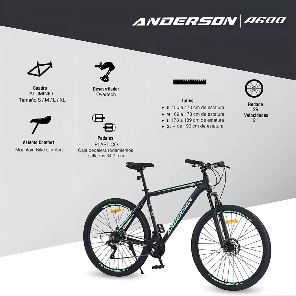 Bicicleta Anderson Aluminio S600 R29" X 20" Negro/Rojo