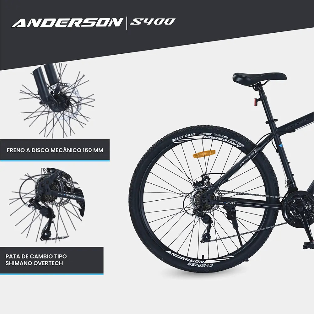 Bicicleta Anderson Acero S400 R29" X 18" Negro/Rosa