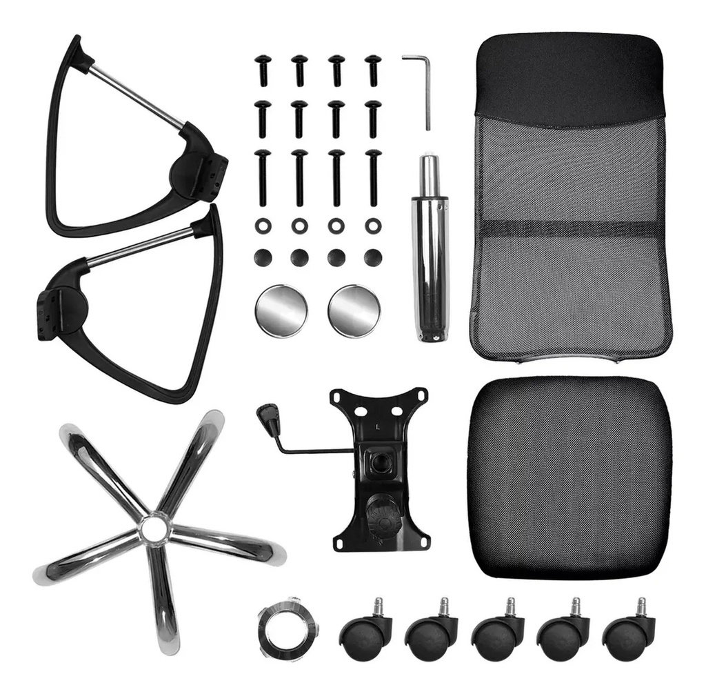 Silla De Oficina Mesh Eco Espaldo Alto Soporte Lumbar - Negro - Cuero Sintético/mesh