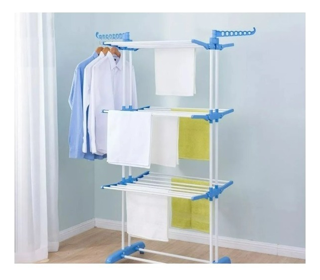 Tender Ropa Vertical Plegable Alas Reforzado 3 Niveles Color Blanco Más Que Sillas Blanco Azul