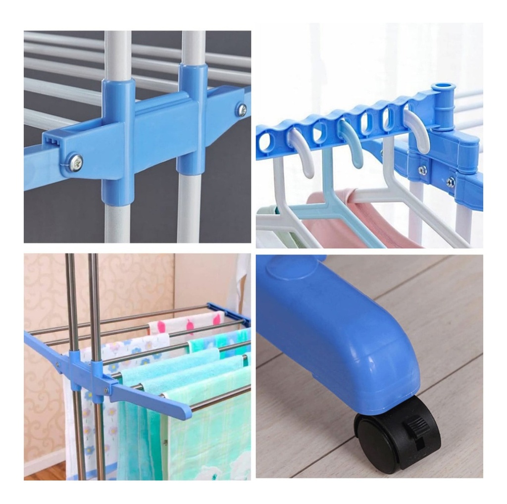 Tender Ropa Vertical Plegable Alas Reforzado 3 Niveles Color Blanco Más Que Sillas Blanco Azul