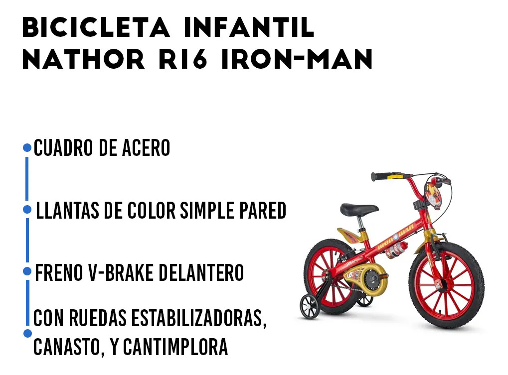 Bicicleta Infantil Nathor R16 Iron-man Canasto Rojo 16  