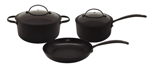 [5133] Set Olla Cacerola Sartén Hudson Tbk01 Total Black Inducción 5 Pzs Color Negro