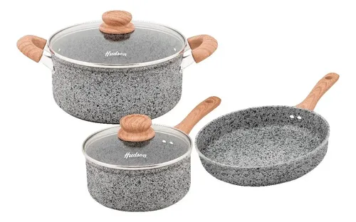 Juego Ollas Hudson Cerámica Antiadherente Aluminio - Forjado Gris