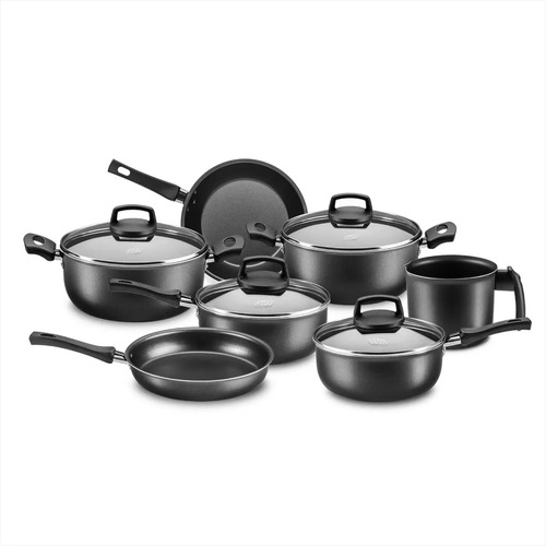 [2623] Batería Cocina Olla Cacerola Aluminio Antiadherente Safira 7p Mta Color Grafito