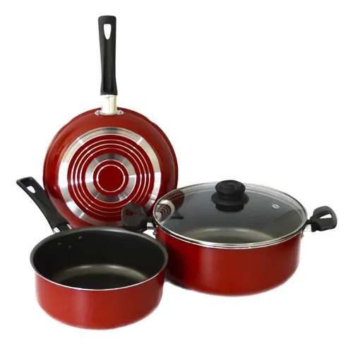 Set De Cocina Ollas + Sartén Antiadherente 4 Ps Piamonte Rojo