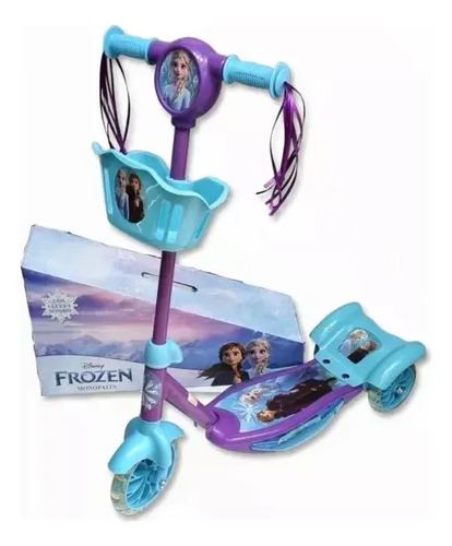 Monopatin 3 Ruedas Frozen Disney C/ Canasto Luz Y Sonido Color Celeste Y Violeta