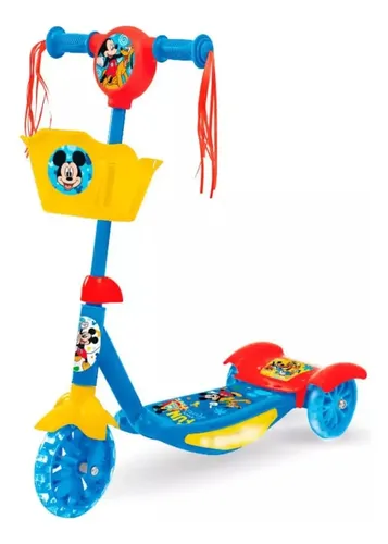 Monopatin Para Niños Infantil Con Canasto Luces Musica Color - Azul - Mickey Mouse