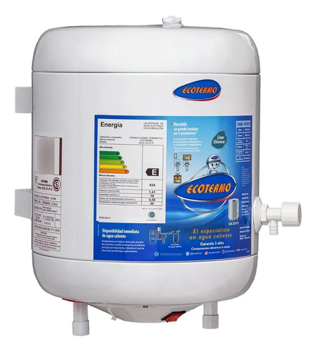 [5214] Termotanque Electrico Ecotermo 20 Litros Conexion Inferior Blanco